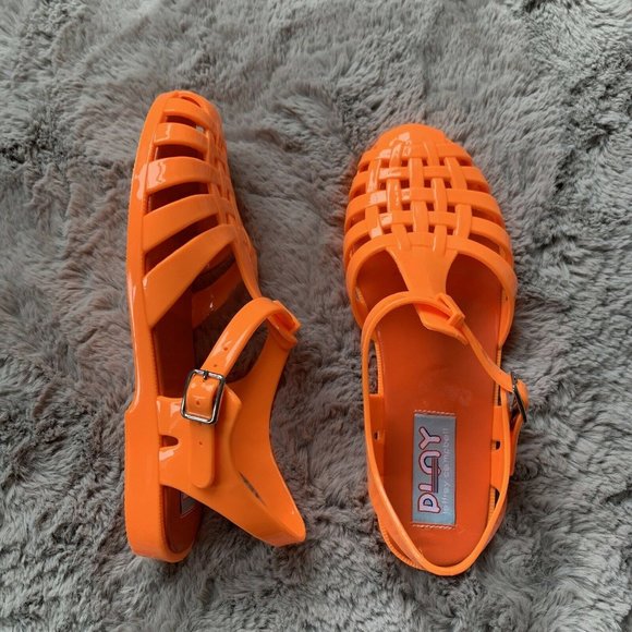 neon orange jelly sandals
